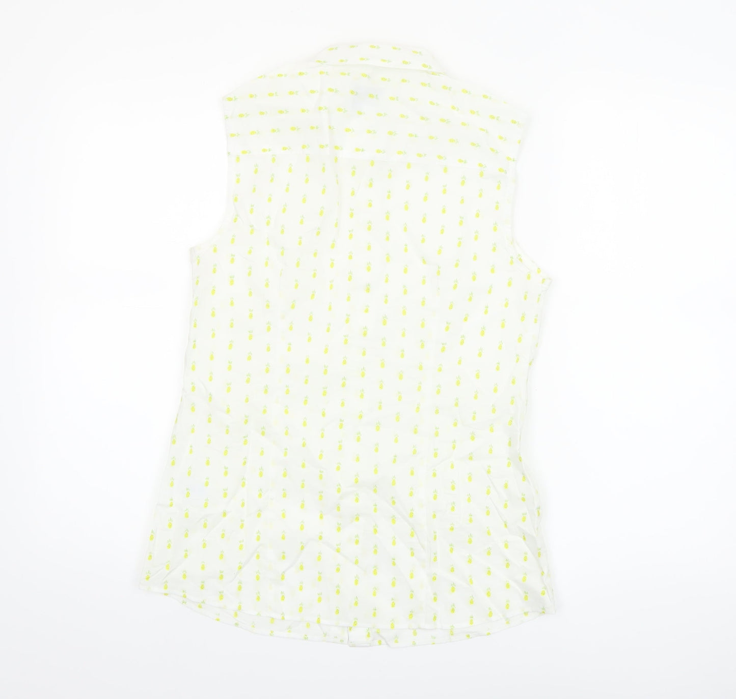 Antoni & Alison Women's White Pineapple Print Sleeveless Cotton Blouse Size 10