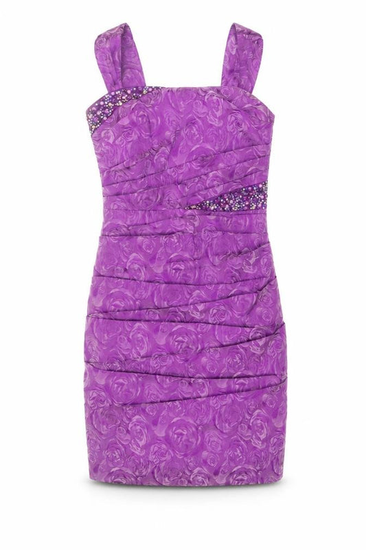 Libra Women’s Purple Floral Ruched Beaded Bodycon Dress Size 10