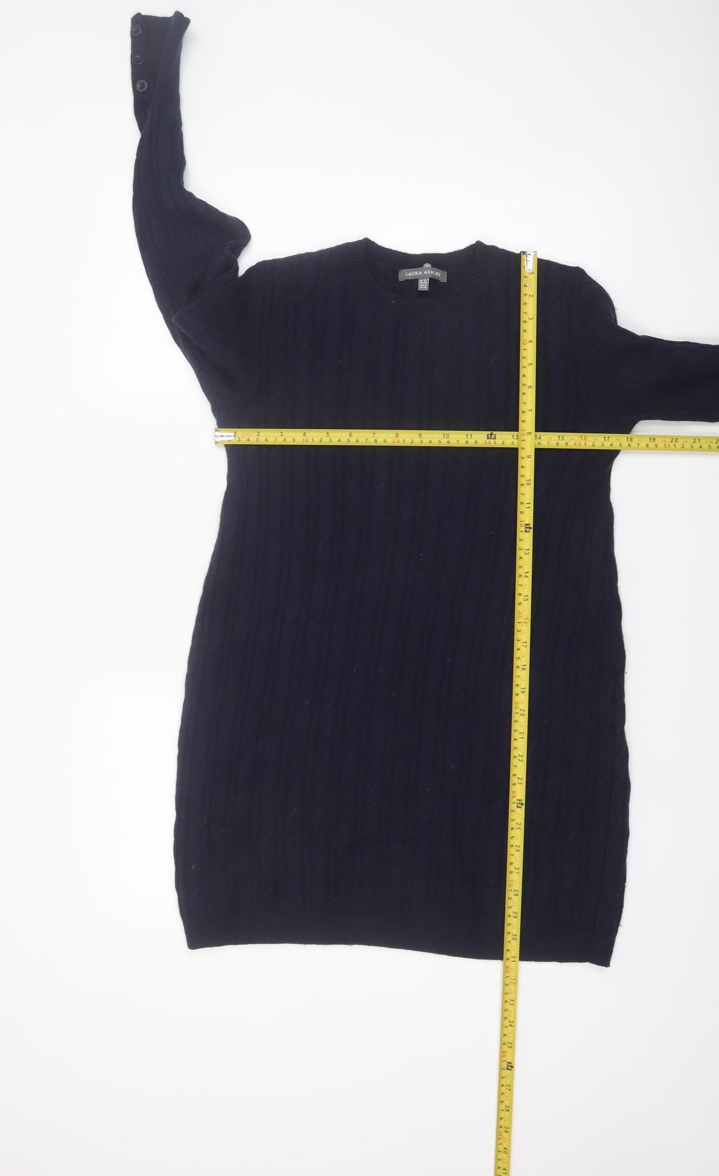 Laura Ashley Women's Black Wool Knit Jumper Dress Size 12