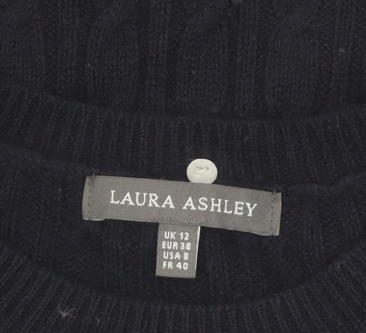 Laura Ashley Women's Black Wool Knit Jumper Dress Size 12