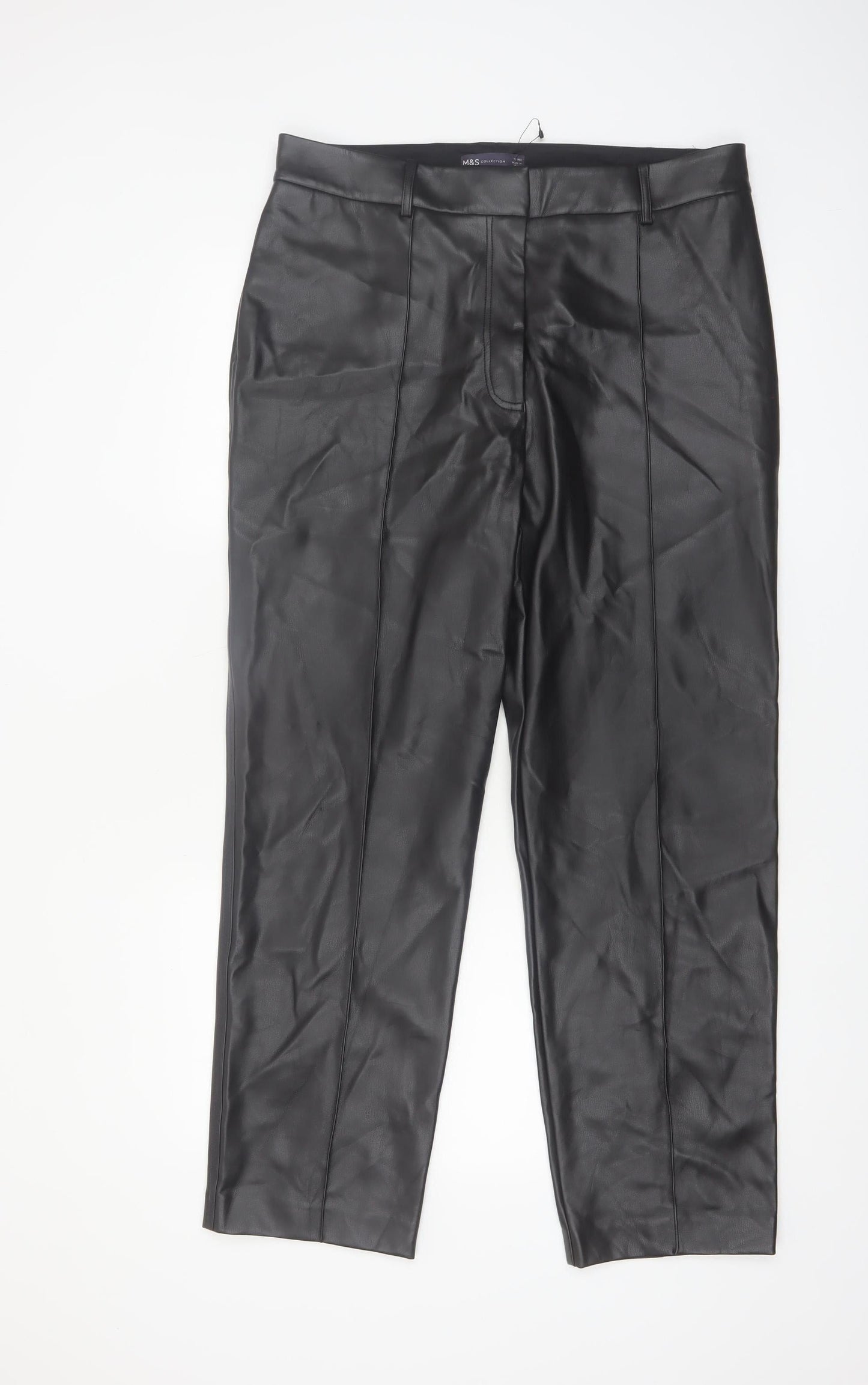 Marks and Spencer Women’s Black Faux Leather Trousers Size 16 Regular