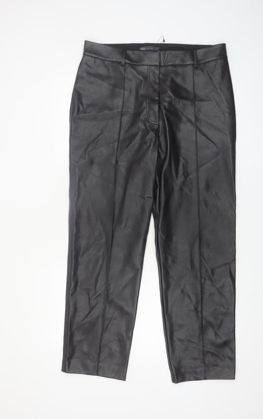 Marks and Spencer Women’s Black Faux Leather Trousers Size 16 Regular