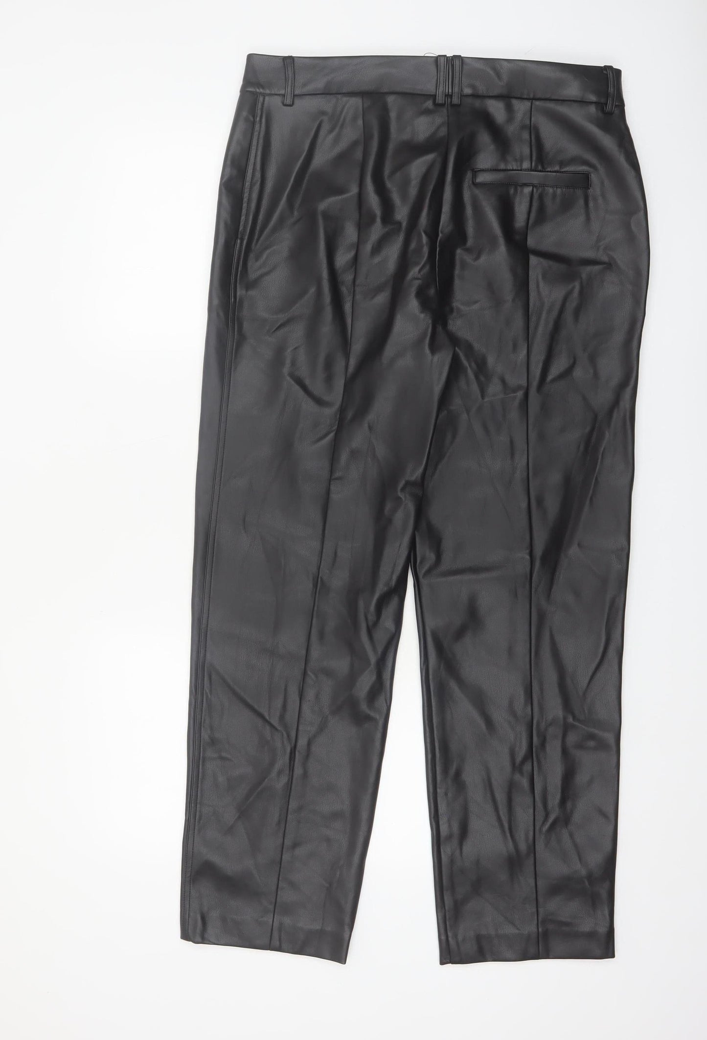 Marks and Spencer Women’s Black Faux Leather Trousers Size 16 Regular