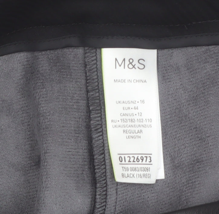 Marks and Spencer Women’s Black Faux Leather Trousers Size 16 Regular