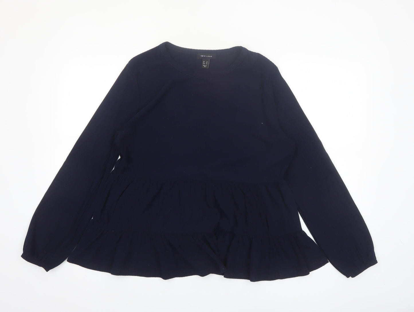 New Look Womens Blue Long Sleeve Ruffle Tunic Blouse Size 18