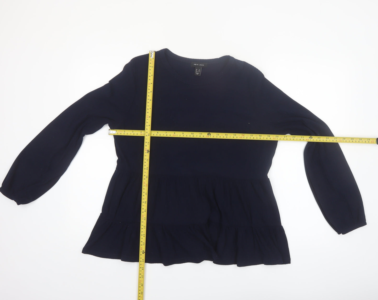 New Look Womens Blue Long Sleeve Ruffle Tunic Blouse Size 18