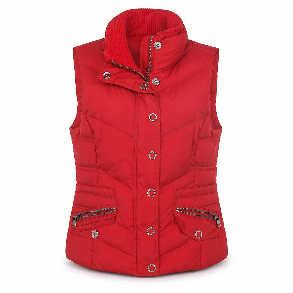 ESPRIT Women's Red Puffer Waistcoat Size 10 with Zip Pockets