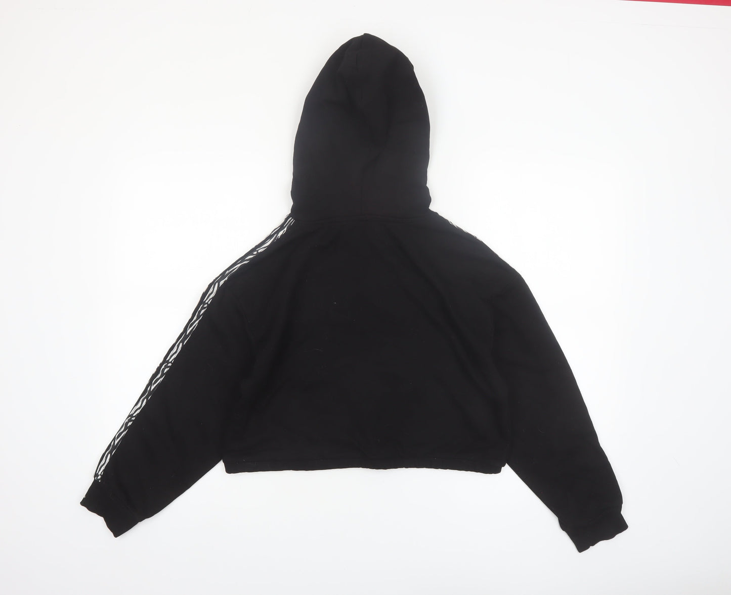 Brave Soul Womens Black Zebra Stripe Trim Cropped Hoodie XS
