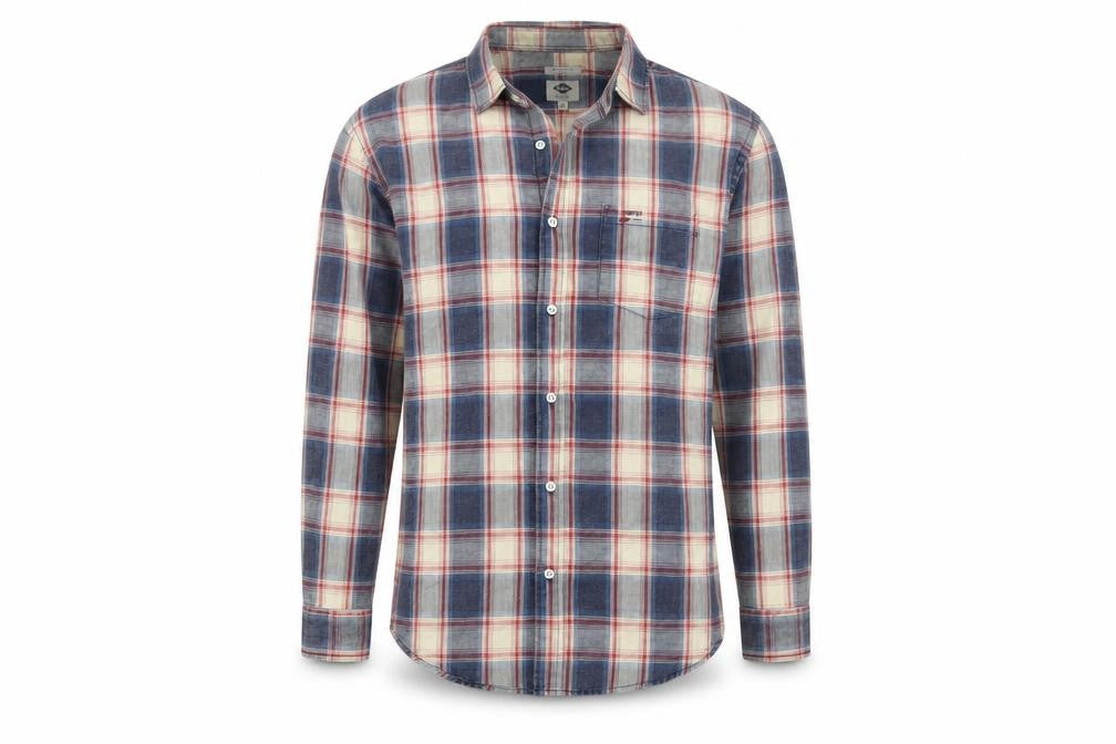 Lee Cooper Men's Blue Checked Regular Fit Cotton Long Sleeve Shirt M