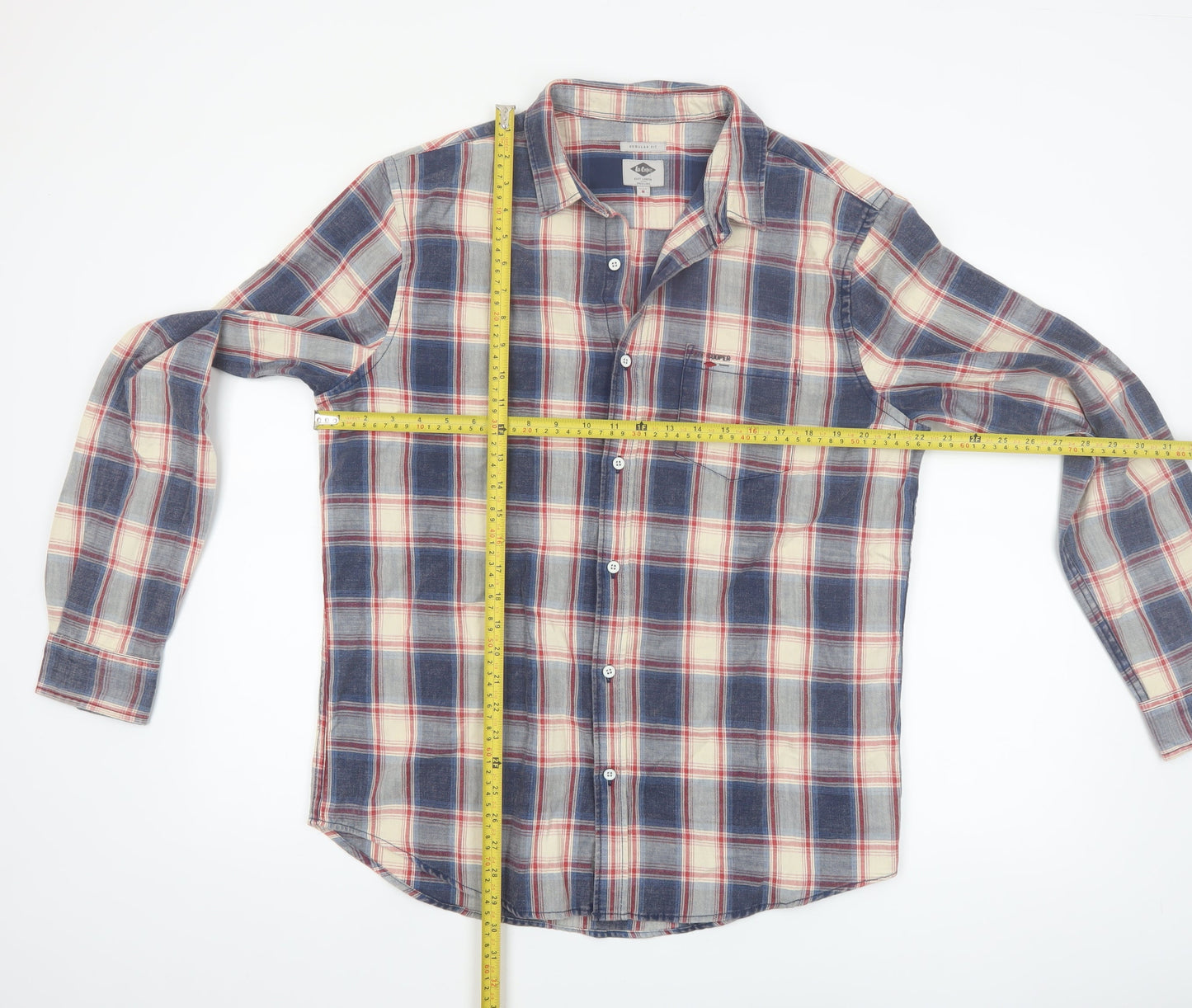 Lee Cooper Men's Blue Checked Regular Fit Cotton Long Sleeve Shirt M