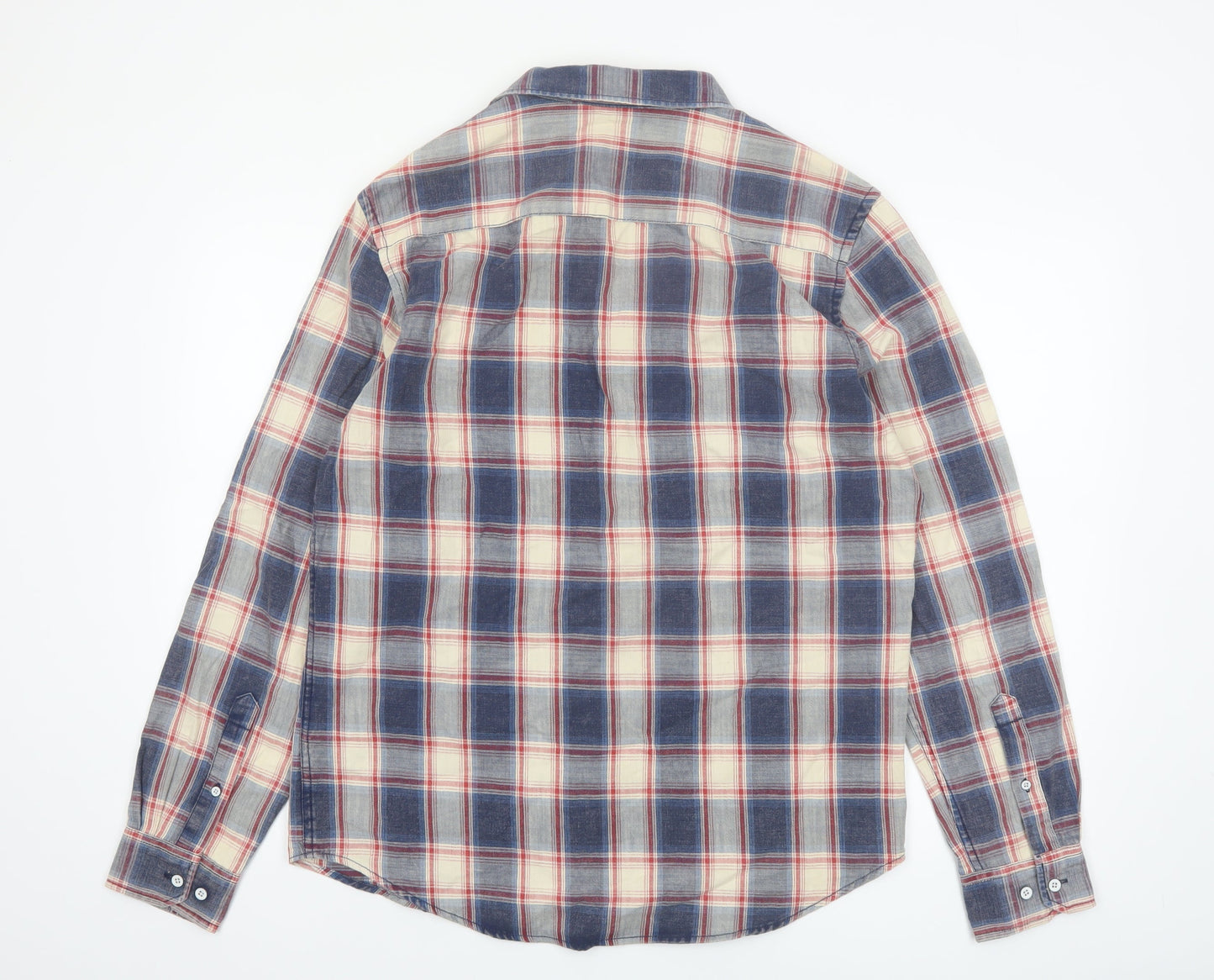 Lee Cooper Men's Blue Checked Regular Fit Cotton Long Sleeve Shirt M
