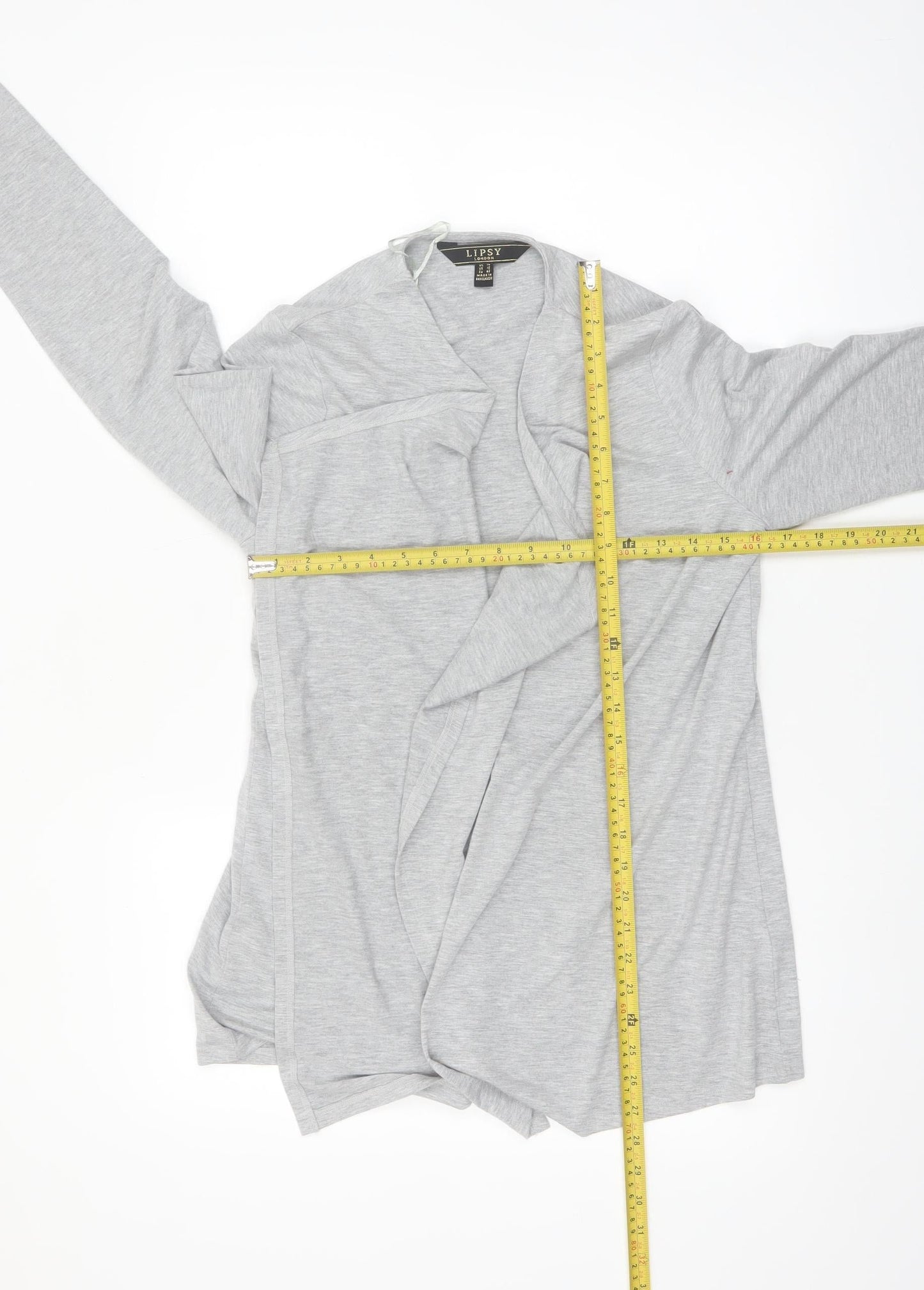 Lipsy Women Grey Open Front Mid-Length Jersey Coatigan UK 14