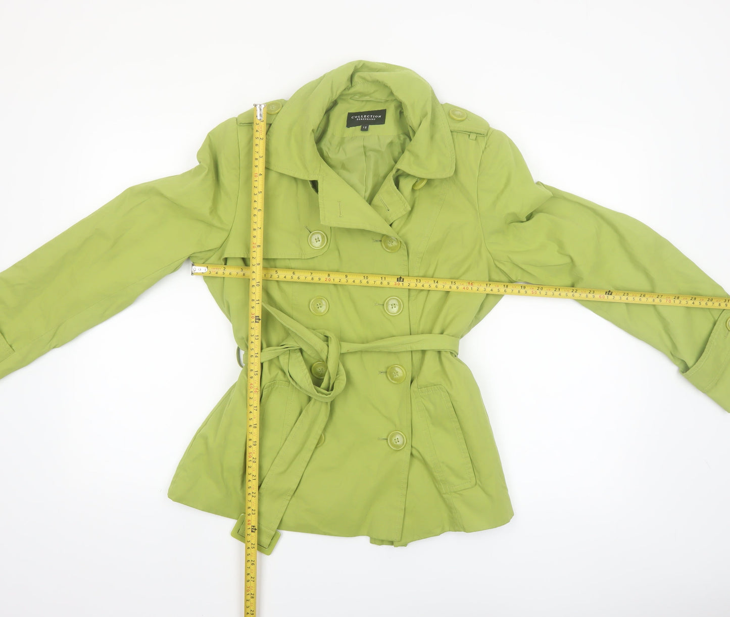 Debenhams Women's Green Belted Trench Coat Size 12 Lightweight