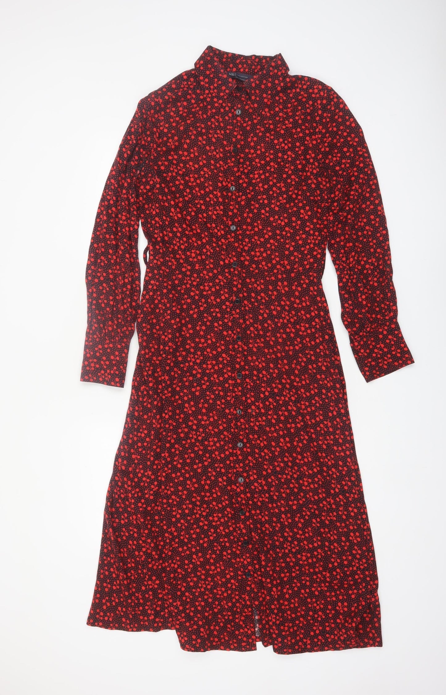 Marks and Spencer Womens Black Red Floral Shirt Dress Size 8