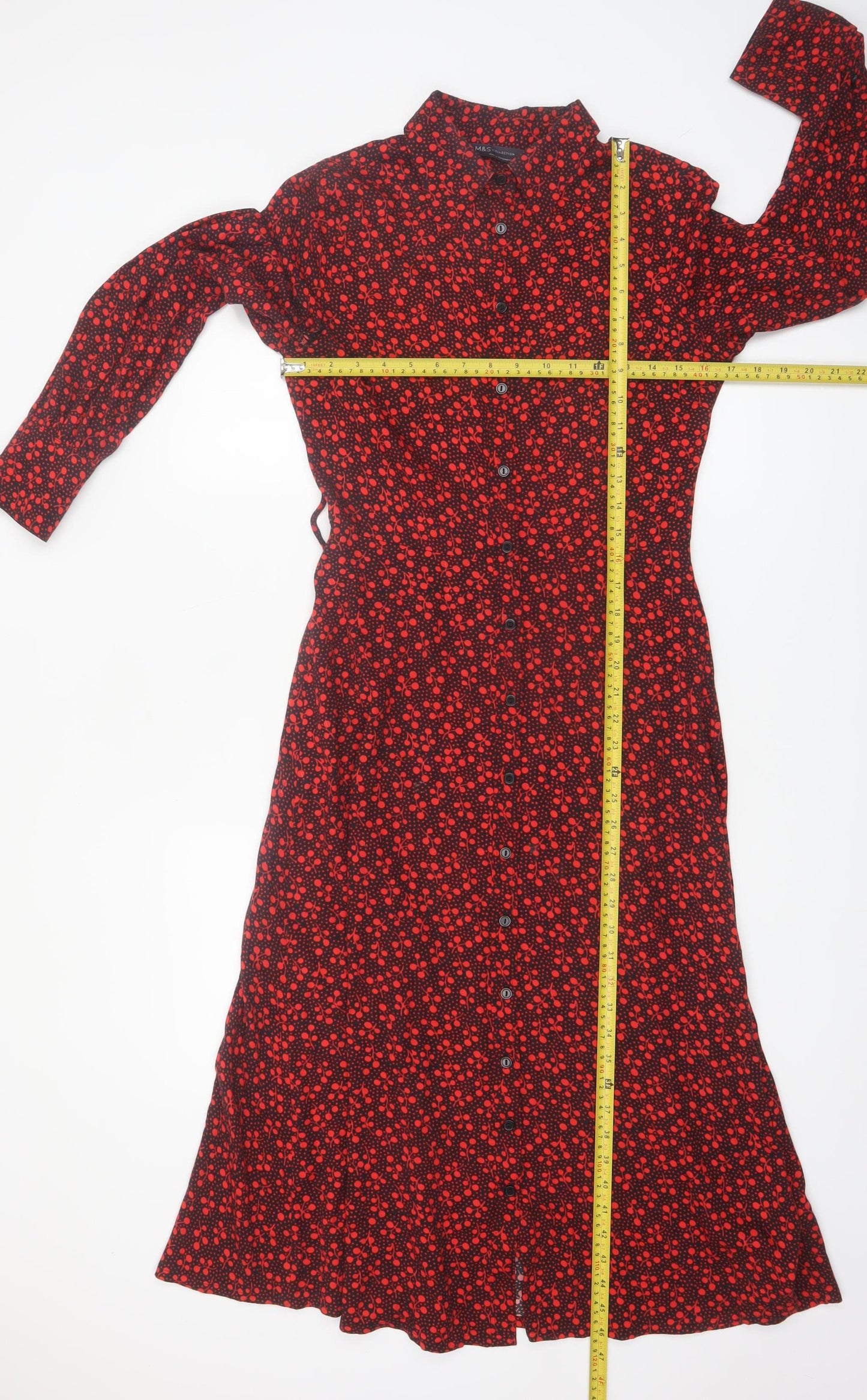 Marks and Spencer Womens Black Red Floral Shirt Dress Size 8
