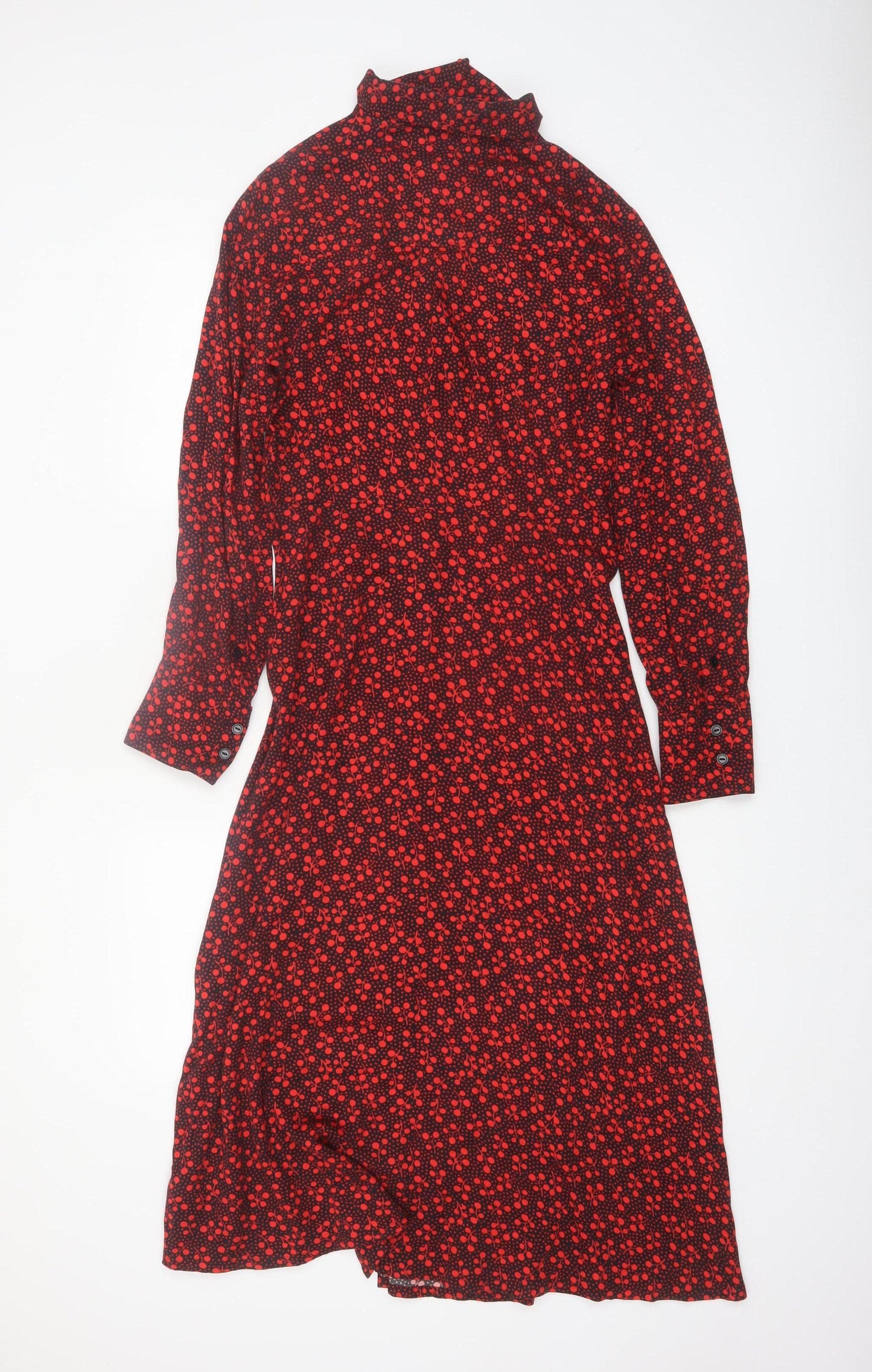 Marks and Spencer Womens Black Red Floral Shirt Dress Size 8