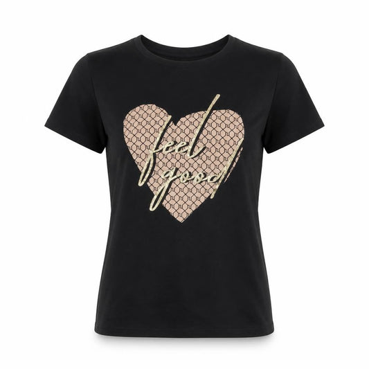 River Island Womens Black Feel Good Heart Graphic Cotton T-Shirt Size S
