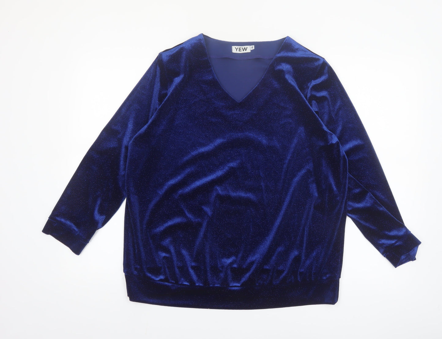 YEW Women's Blue Velvet Long Sleeve V-Neck Blouse Size L