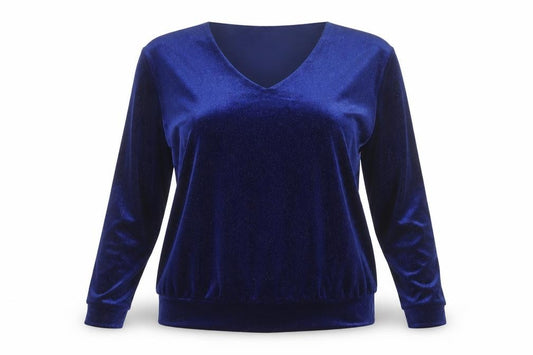 YEW Women's Blue Velvet Long Sleeve V-Neck Blouse Size L