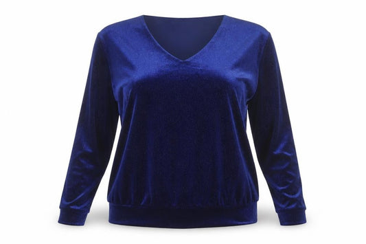 YEW Women's Blue Velvet Long Sleeve V-Neck Blouse Size L
