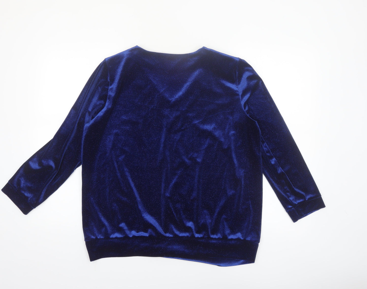 YEW Women's Blue Velvet Long Sleeve V-Neck Blouse Size L