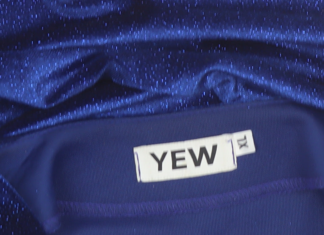YEW Women's Blue Velvet Long Sleeve V-Neck Blouse Size L