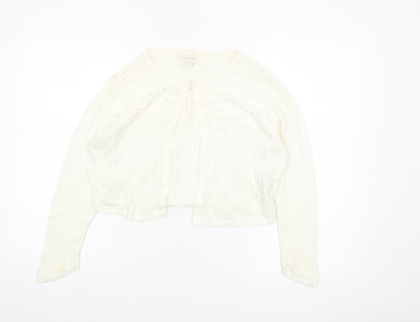 Monsoon Women’s Ivory Knit Cardigan UK 14 Crew Neck Open Knit