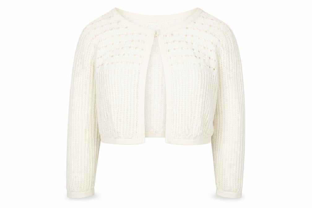 Monsoon Women’s Ivory Knit Cardigan UK 14 Crew Neck Open Knit