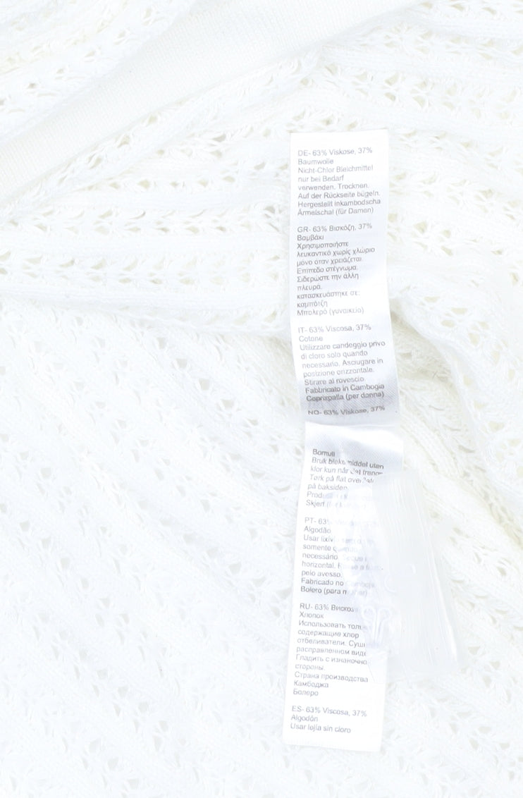 Monsoon Women’s Ivory Knit Cardigan UK 14 Crew Neck Open Knit