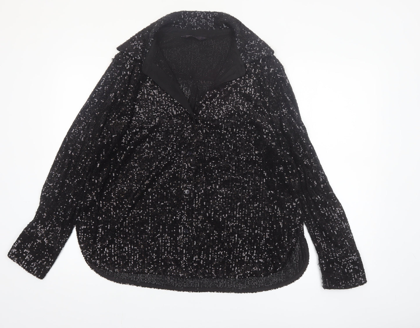 Marks and Spencer Women’s Black Sequin Button-Up Long Sleeve Top Size 16