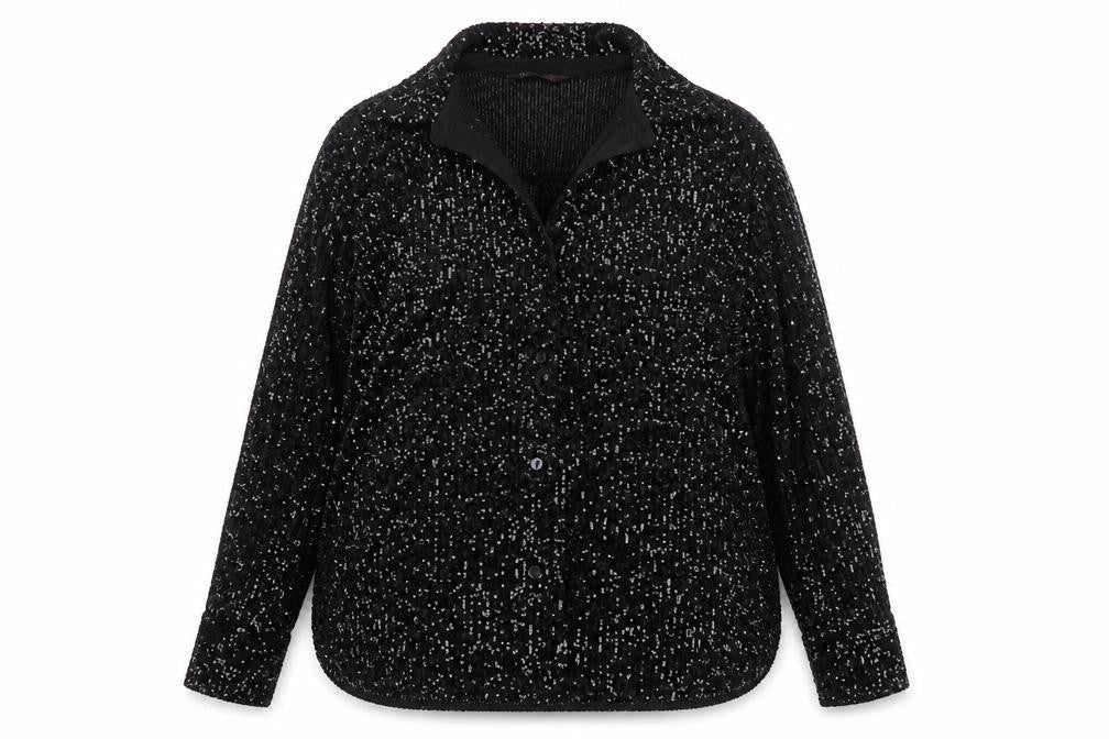 Marks & Spencer Women’s Black Sequin Button-Up Long Sleeve Top Size 16