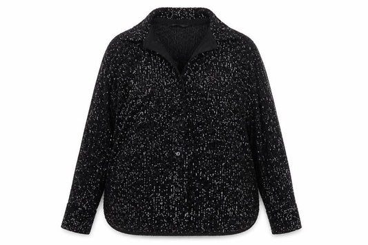 Marks and Spencer Women’s Black Sequin Button-Up Long Sleeve Top Size 16