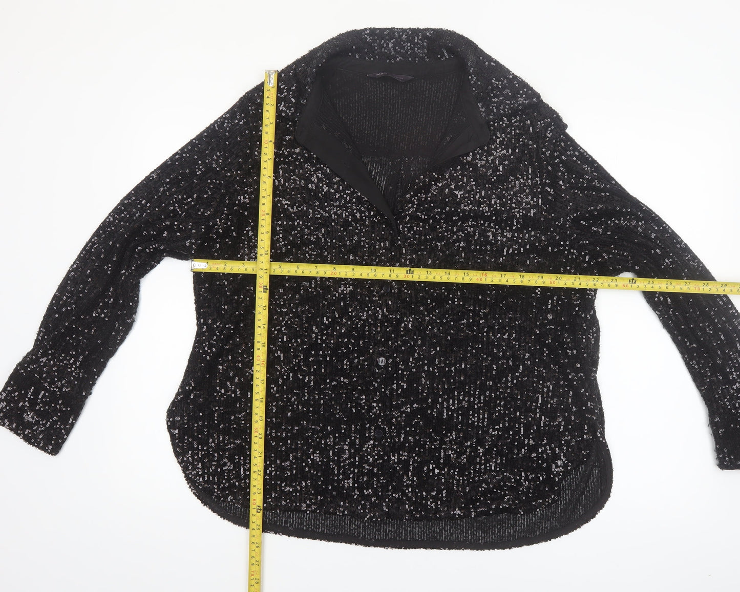 Marks and Spencer Women’s Black Sequin Button-Up Long Sleeve Top Size 16