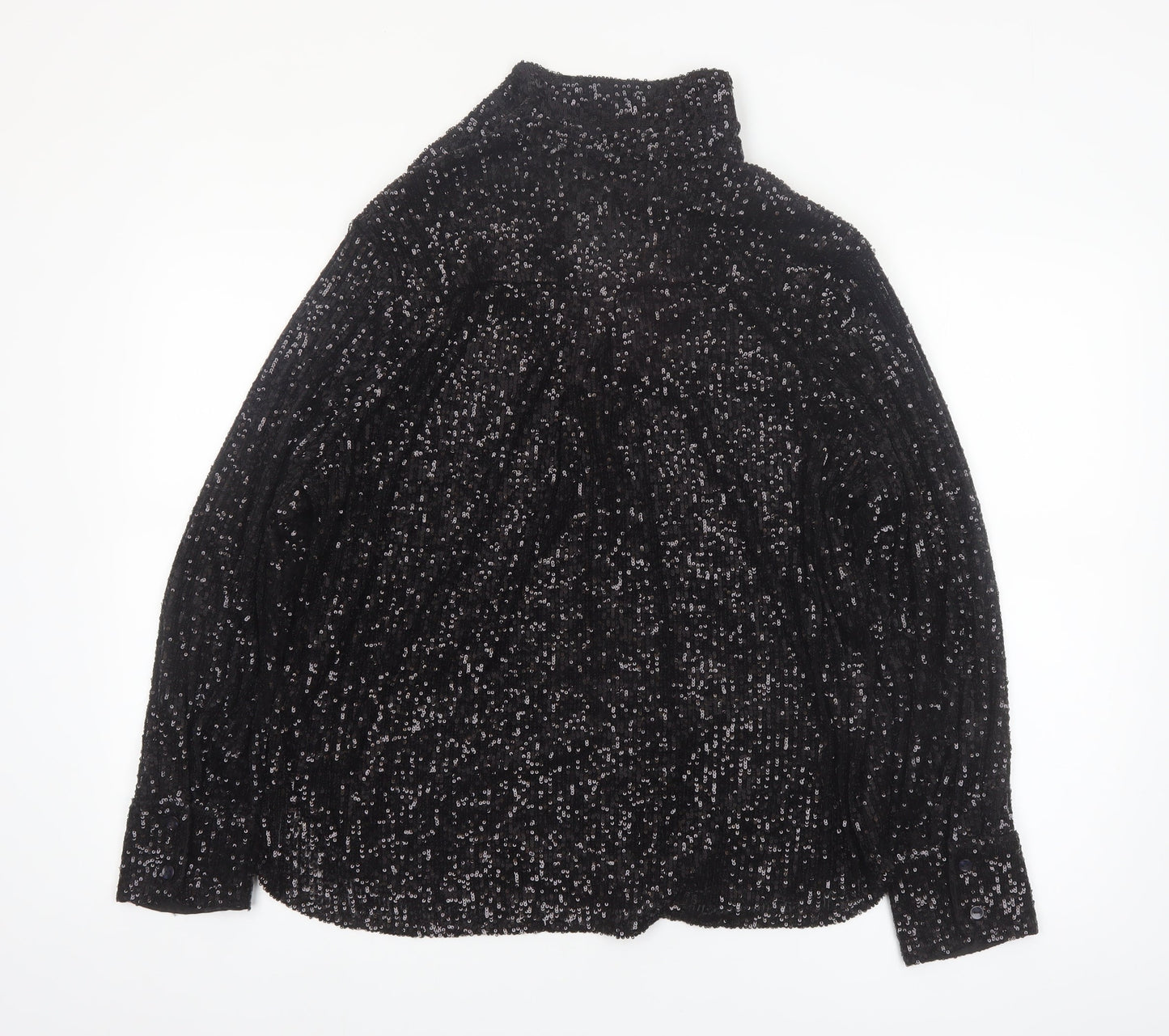 Marks and Spencer Women’s Black Sequin Button-Up Long Sleeve Top Size 16