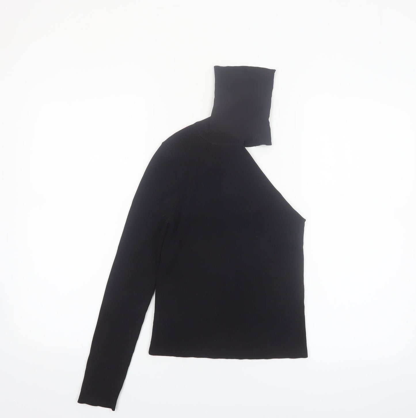 Zara Womens Black Asymmetrical High Neck Slim Fit Jumper Size 12