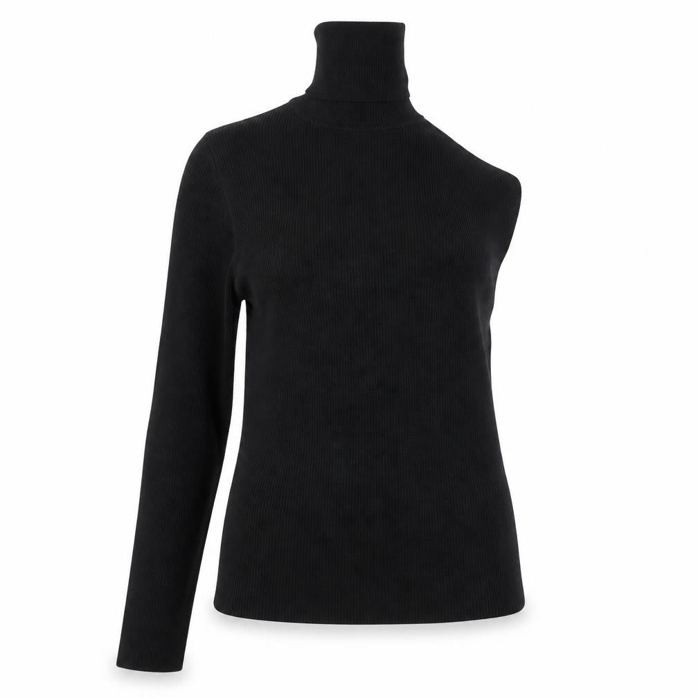 Zara Womens Black Asymmetrical High Neck Slim Fit Jumper Size 12