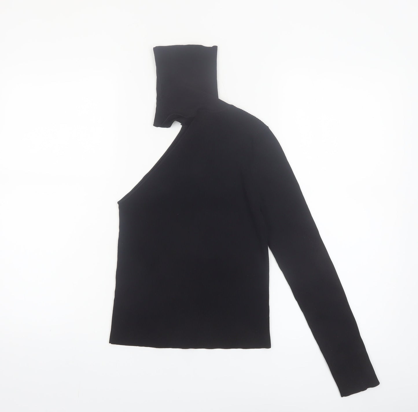 Zara Womens Black Asymmetrical High Neck Slim Fit Jumper Size 12