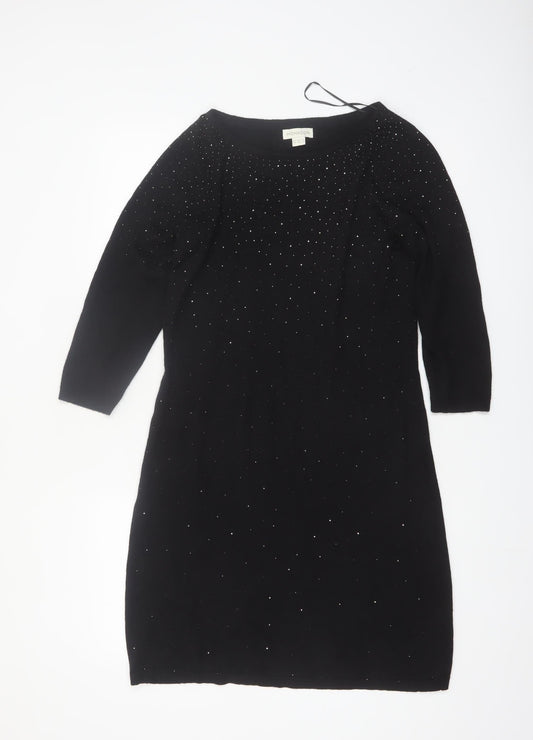 Monsoon Women's Black Size 10 Beaded Knit Bodycon Dress