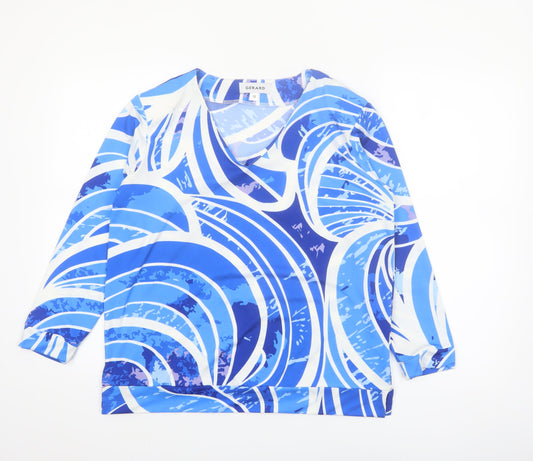 Gerard Women's Blue Geometric V-Neck Long Sleeve Tunic Blouse Size 12