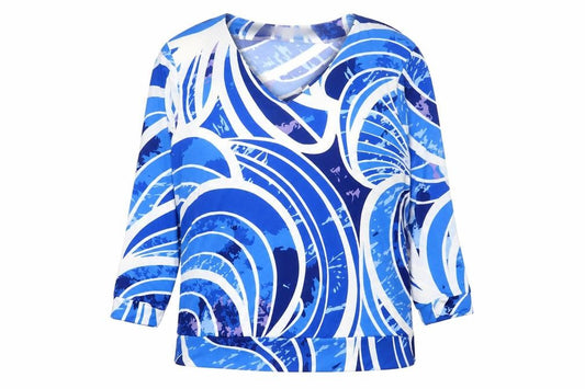 Gerard Women's Blue Geometric V-Neck Long Sleeve Tunic Blouse Size 12