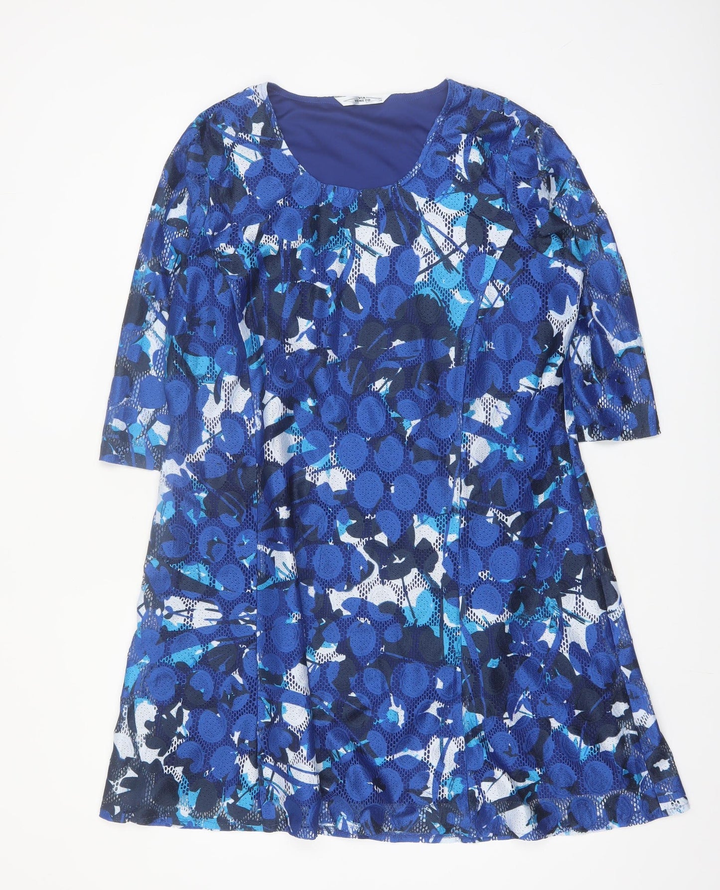 Via Veneto Women's Blue Geometric A-Line Dress Size 18