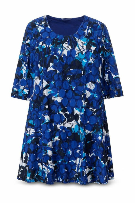 Via Veneto Women's Blue Geometric A-Line Dress Size 18