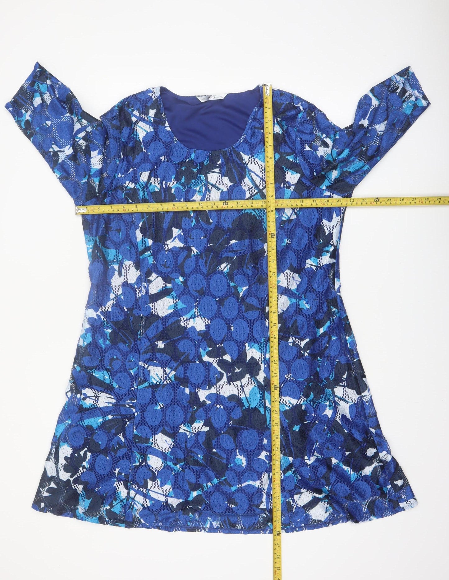 Via Veneto Women's Blue Geometric A-Line Dress Size 18