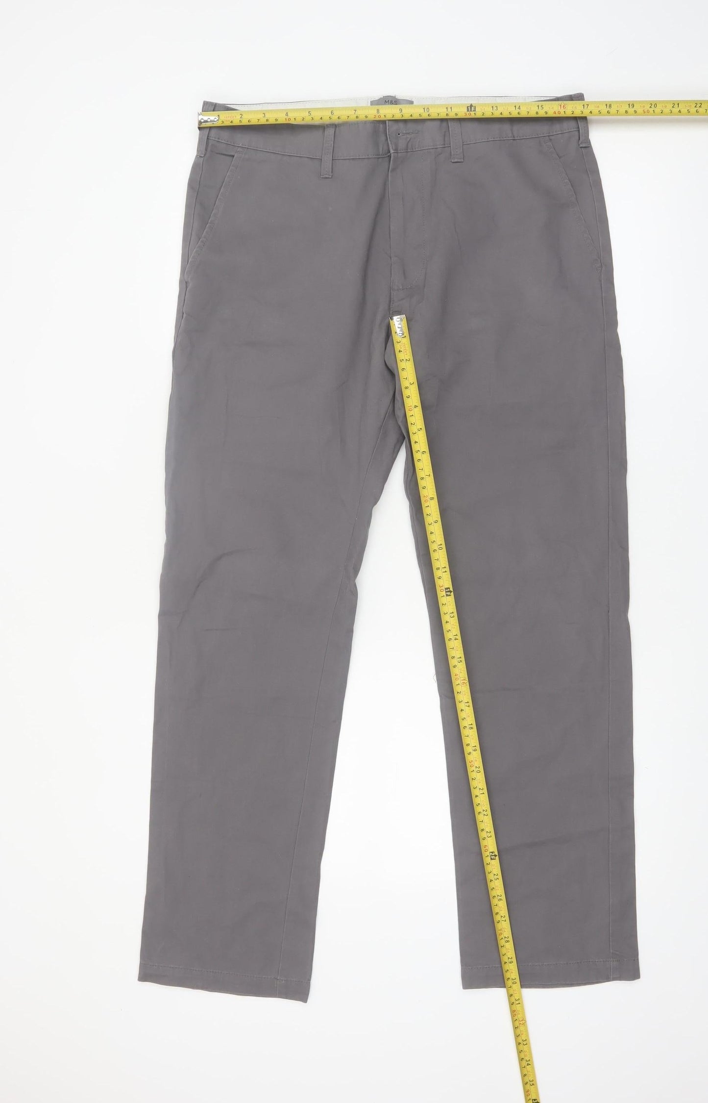 Marks and Spencer Men's Grey Straight Chino Trousers 34W 31L