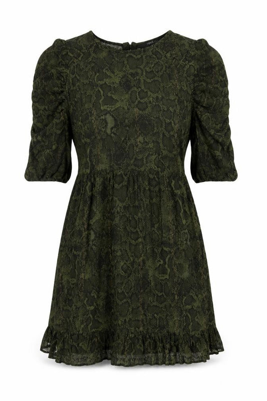 Next Women Green Animal Print A-Line Puff Sleeve Knee Length Dress Size 12