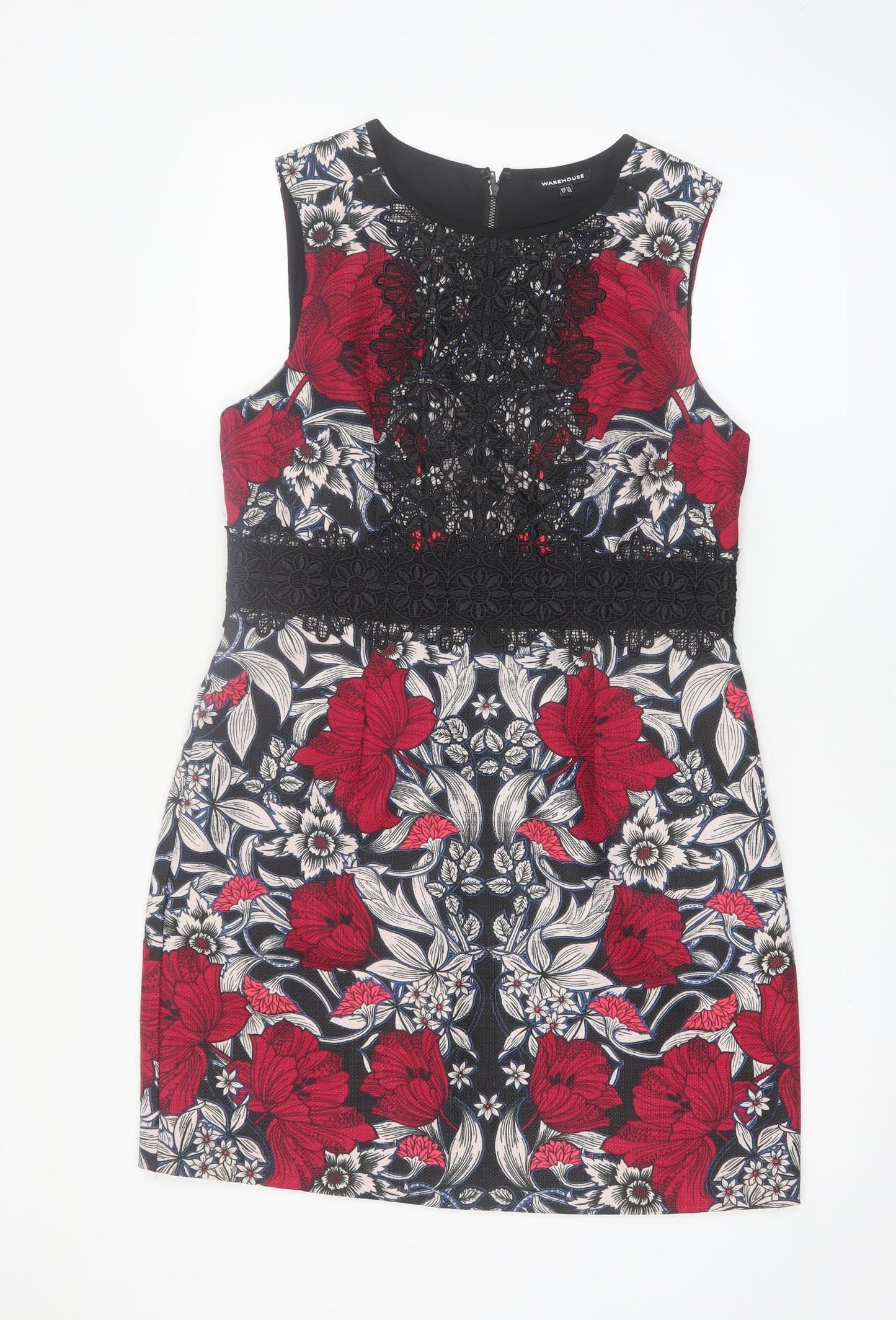 Warehouse Women's Multicoloured Floral Lace Shift Dress UK 14