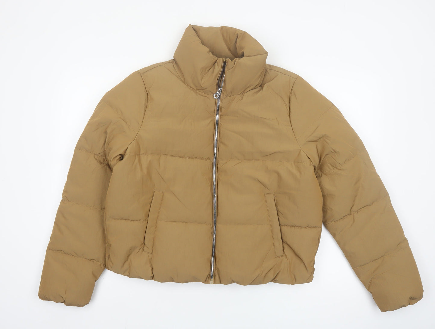 ONLY Women’s Brown Short Puffer Jacket L Zip Padded Winter Coat
