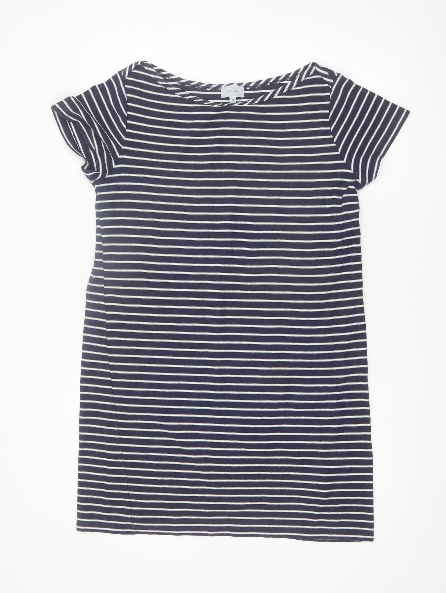 Jigsaw Women Blue Striped Cotton T-Shirt Dress M