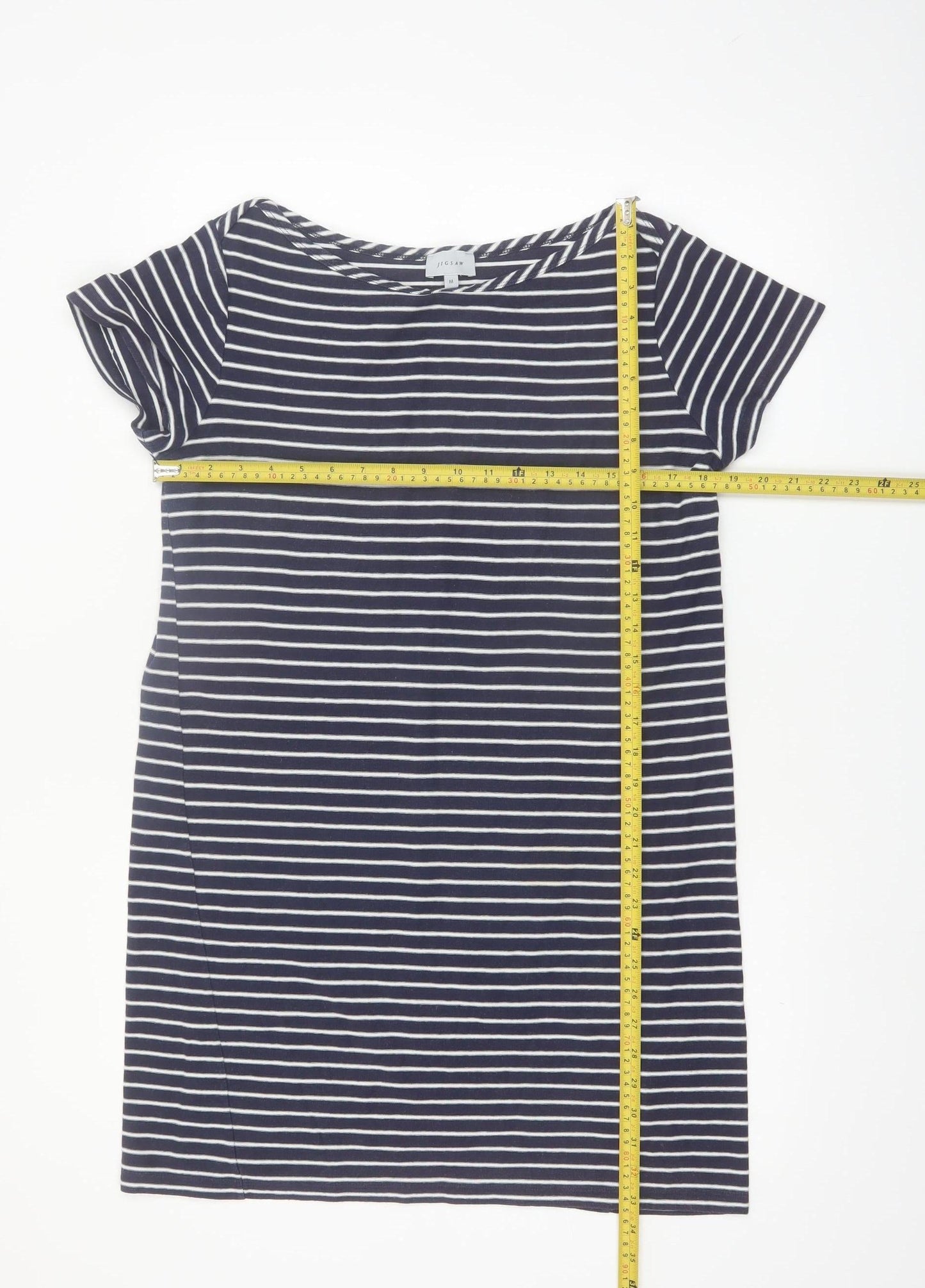 Jigsaw Women Blue Striped Cotton T-Shirt Dress M