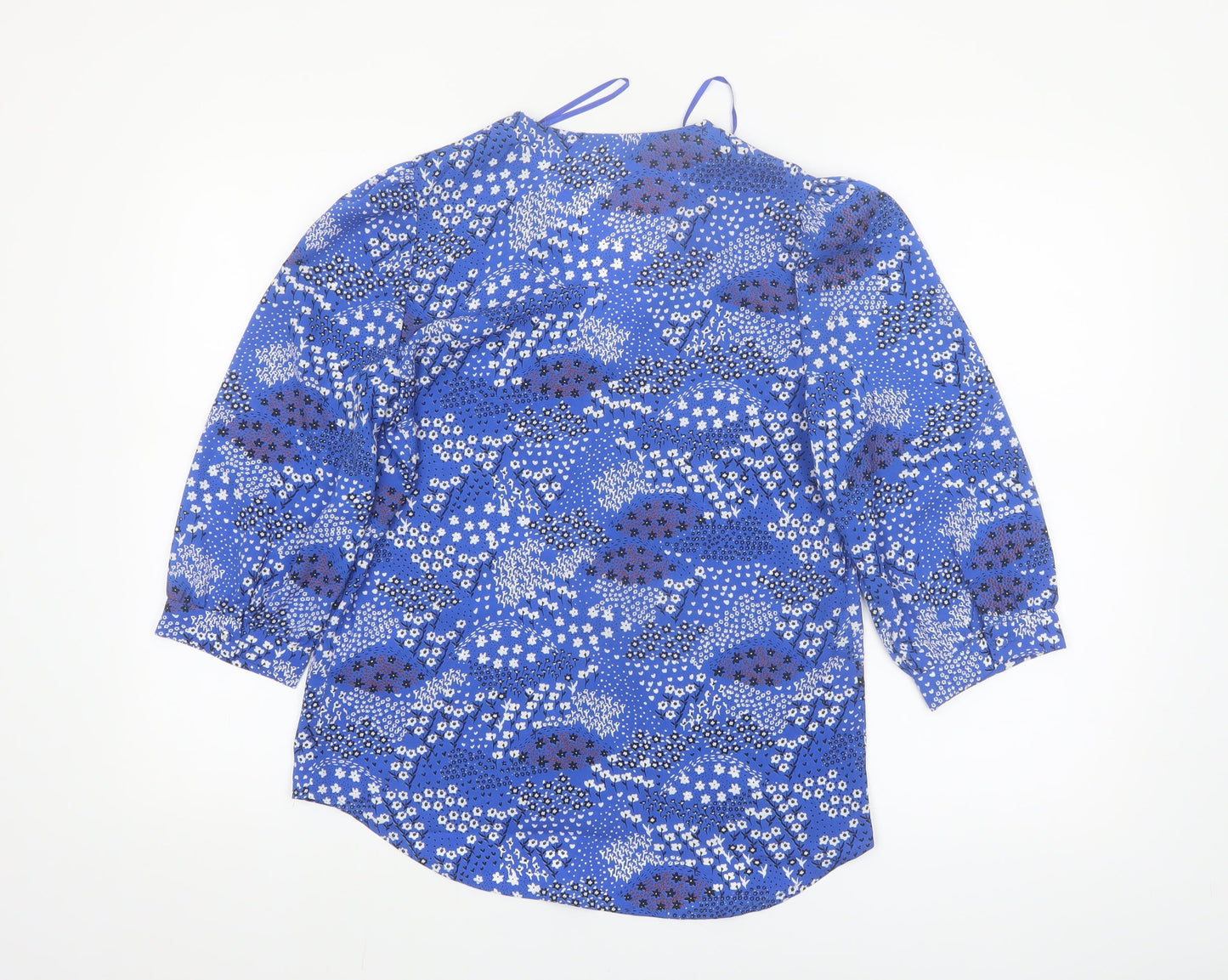Emily & Me Women Blue Floral Wrap Blouse Size 8
